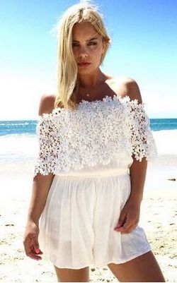 F2471 WHITE LACE SHOULDER CUT-OUT SEXY JUMPER DRESS
